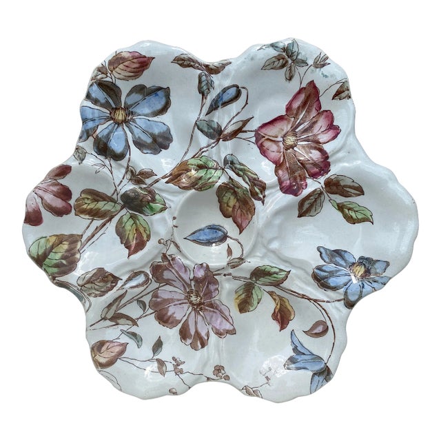 19th Century English Oyster Plate With Flowers Adderley For Sale