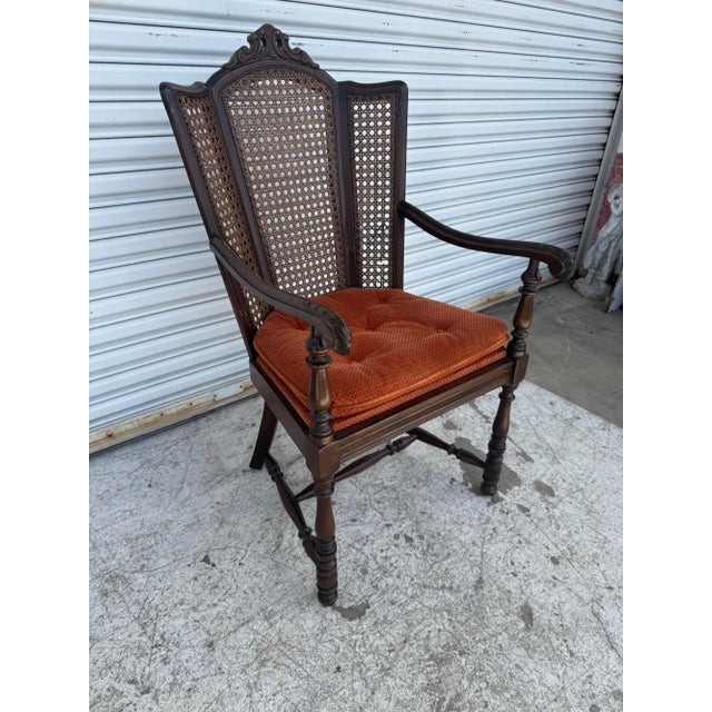 Antique Carved Wood Armchair With Cane Back For Sale In Houston - Image 6 of 6