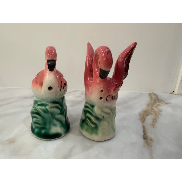 Pink Vintage Pink Flamingo Salt and Pepper Shakers, Niagara Falls Souvenir For Sale - Image 8 of 10