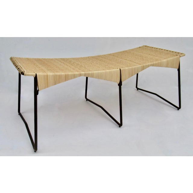 Vintage C.1998-2001 Gregorius Pineo "Tuileries Bench" Faux Bois Twig Forged Iron With Woven Reeded Seat For Sale In West Palm - Image 6 of 18