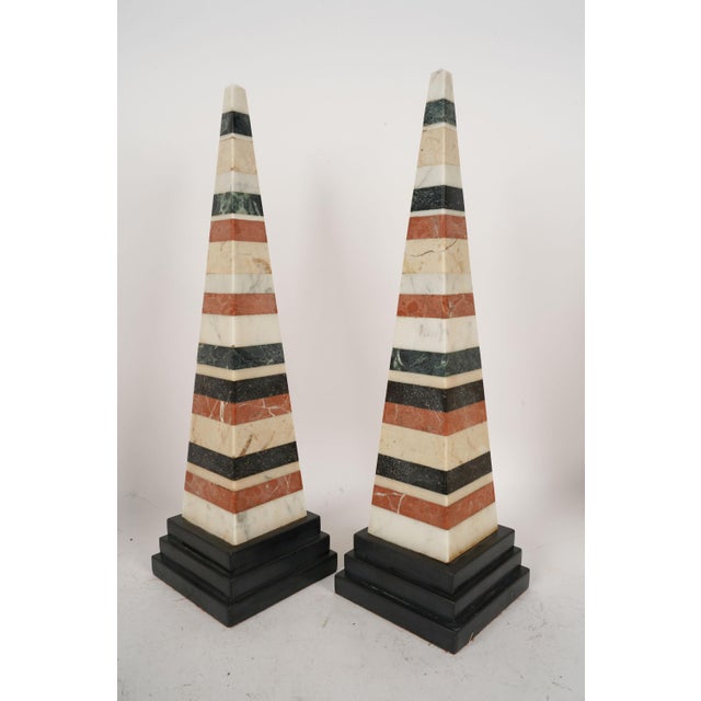 Stone 1900s Large Pair of Italian Grand Tour Neoclassical Marble Specimen Obelisks For Sale - Image 7 of 11