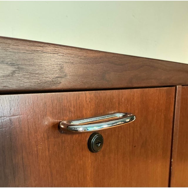 Florence Knoll Attributed Mid Century Walnut and Chrome Office Credenza For Sale - Image 10 of 12