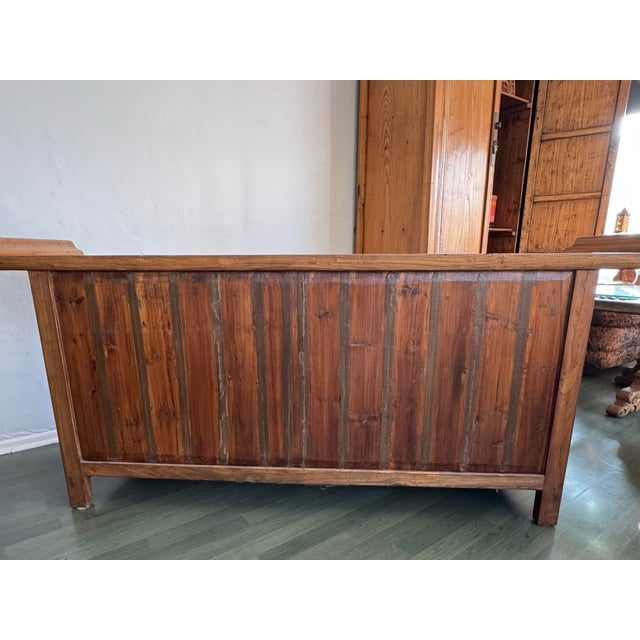 Large Chinese Elmwood Sideboard Credenza With Carved Taotie Masks, 1950s For Sale - Image 4 of 11