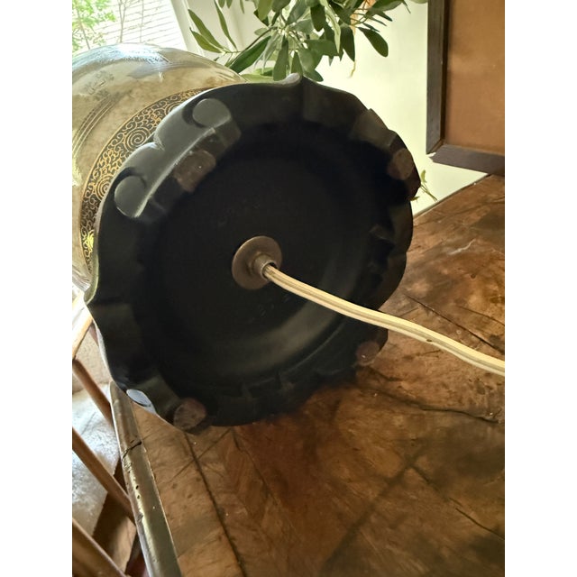 Vintage Asian Peacock Crackle Glaze Table Lamp For Sale - Image 10 of 12