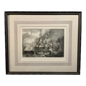 1847 Original Steel Engraving "The Battle of Trafalgar" by William Miller, Framed