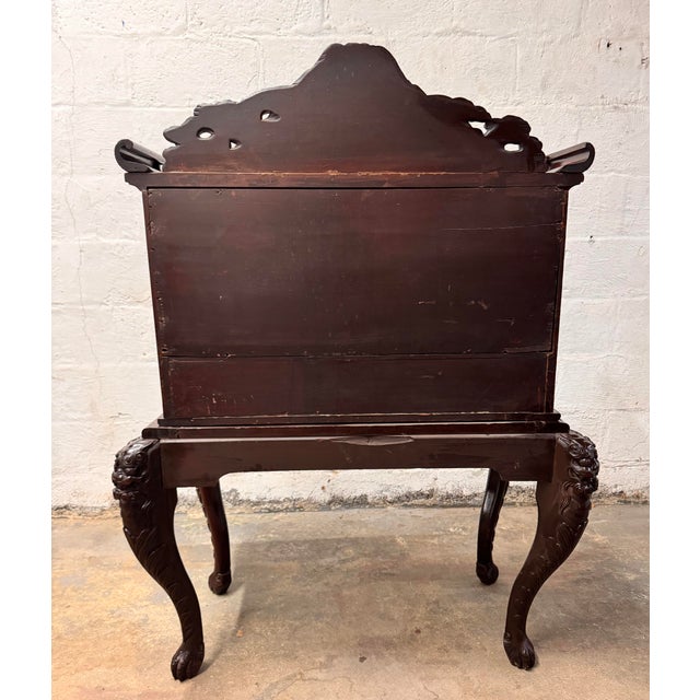 Early 20th Century Heavily Carved Japanese/Asian Secretary Desk With Volcanos and Dragons For Sale - Image 9 of 15