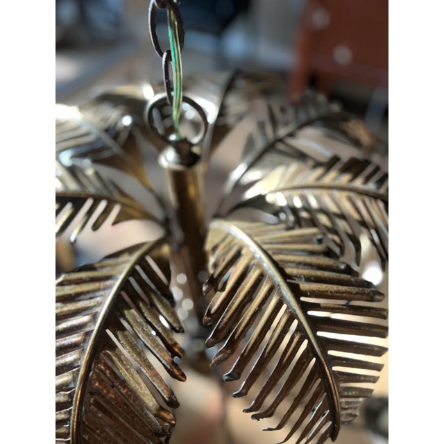 Vintage Brass Palm Frond Leaf Tree 8 Light Chandelier Faux Bamboo Palm Beach For Sale - Image 9 of 10