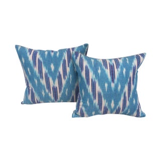 Boho Turquoise Ikat Pillows- A Pair For Sale