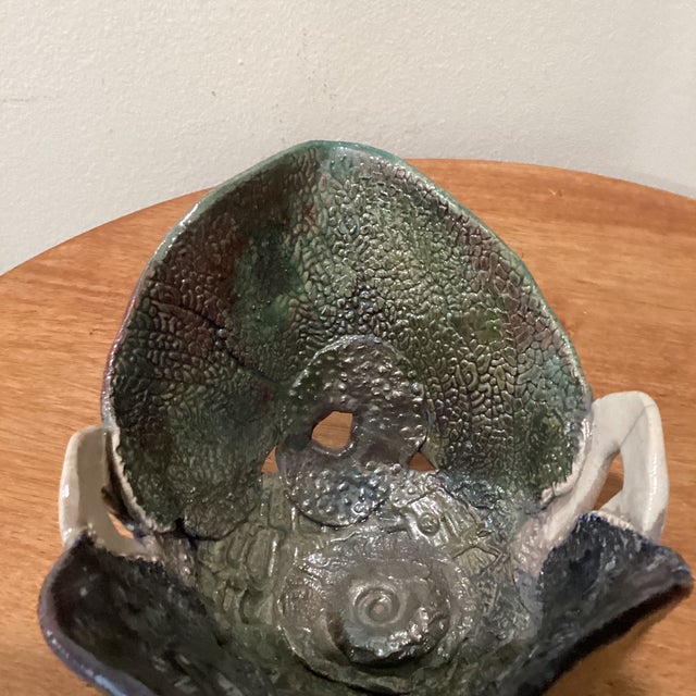 Ceramic Vintage Raku Style Pottery Hand Crafted Multi Fired Stoneware Bowl With Glaze and Luster For Sale - Image 7 of 12