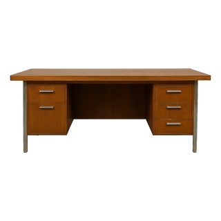 Vintage Solid Wood Desk – Mid-Century Modern Executive Style For Sale