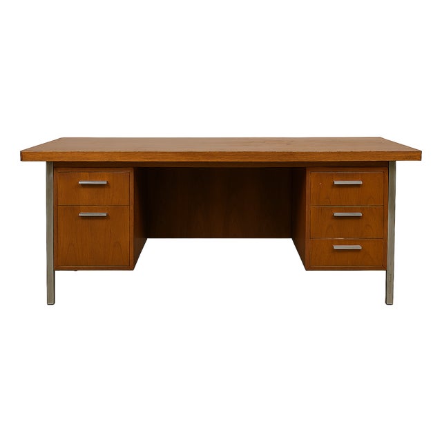 Vintage Solid Wood Desk – Mid-Century Modern Executive Style For Sale