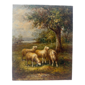 Vintage Original Realistic Sheep Landscape Animal Pastoral Oil Painting Canvas