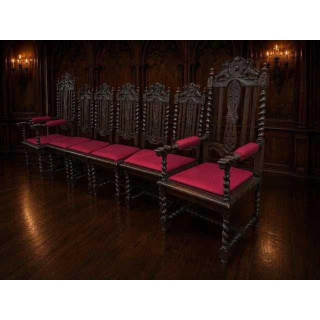 Victorian Jacobean Revival Carved Oak Dining Chairs, 1890s, Set of 6 For Sale - Image 3 of 18