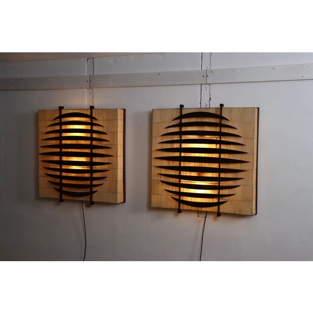 Sculptural Walnut and Paper Wall Lights, Italy, 1960s For Sale - Image 16 of 17