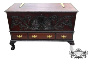 Antique Solid Mahogany Shell Carved Claw Foot Centennial Blanket Chest