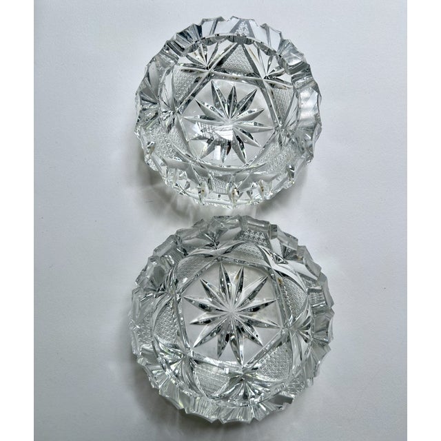 Transparent Vintage Pair of Bohemian Clear Cut Lead Crystal Ashtrays For Sale - Image 8 of 16