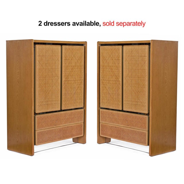 Brown 1970s John Stuart Modern Oak and Caned Front Chrome Trim Gentlemen's Tall Dresser For Sale - Image 8 of 15