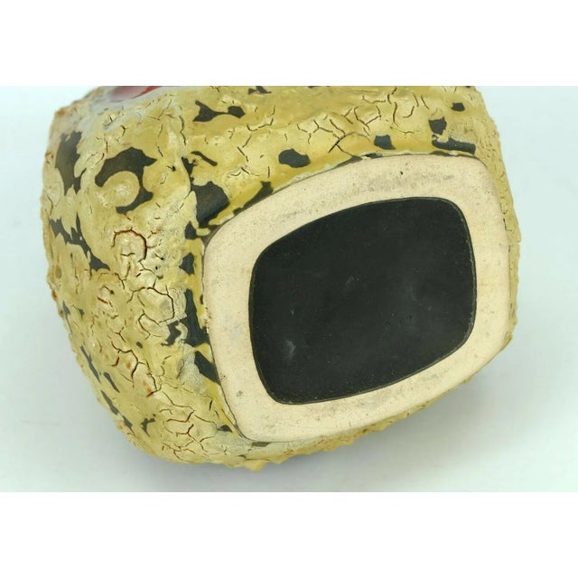 Mid-Century West German Fat Lava Ceramic Vase with Beige on Dark Brown Glaze & Red Leaf Decoration from Emons & Soehne For Sale - Image 9 of 10
