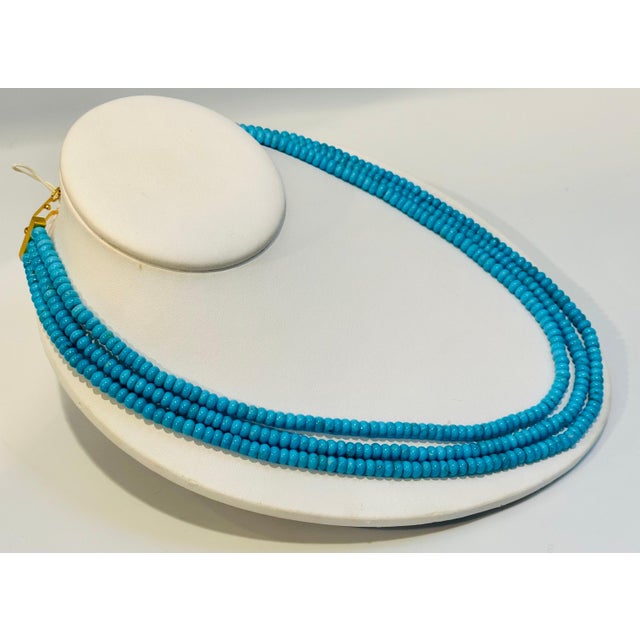 345 Carat Natural Sleeping Beauty Turquoise Necklace, Four Strand 14 Karat Gold For Sale - Image 4 of 8