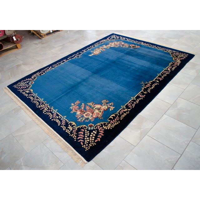 1980s Handmade Rug Blue Turkish Rug - 6'6" X 9'1" For Sale - Image 15 of 18