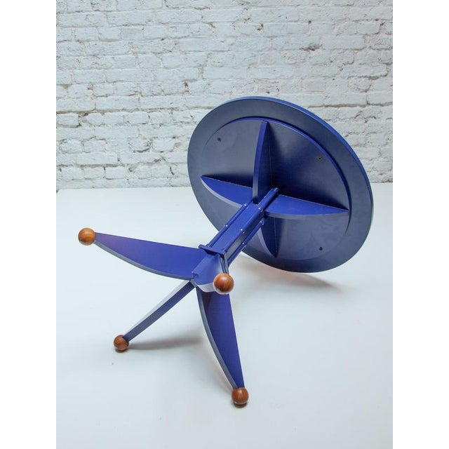 Postmodern Navy Blue Lacquered Wood Pedestal Side Table, 1980s For Sale - Image 12 of 14