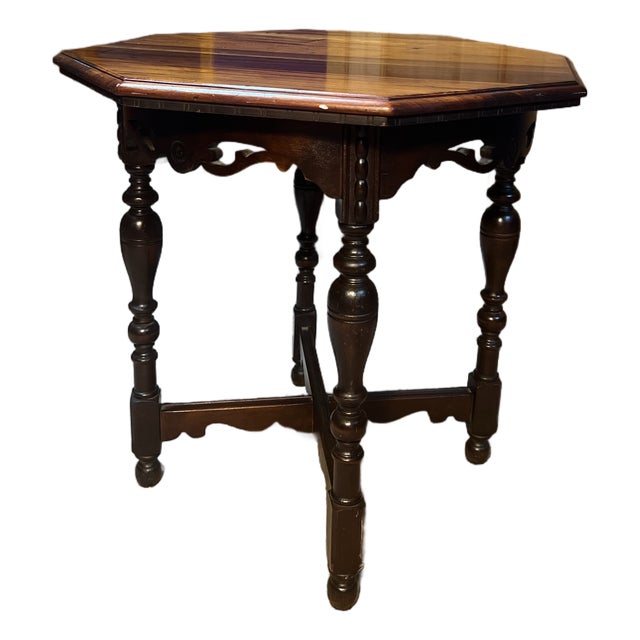 Antique Victorian Octagonal Mahogany Side/Parlor Table With Carved Apron & Turned Legs, Circa 1890 For Sale