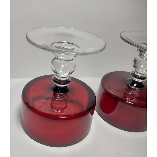 Four Vintage champagne coupe/ sherbet glasses Marked France on the bottom of the foot. Crystal deep red blown glass 4"...