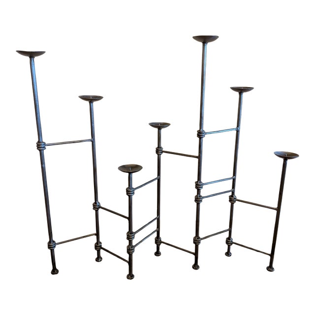 Extendable Wrought Iron Brutalist Candelabra For Sale