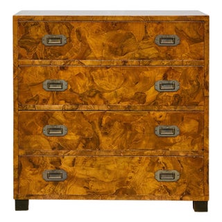 1940s Italian Walnut Commode with Elaborate Grain Patterns and Brass Hardware For Sale