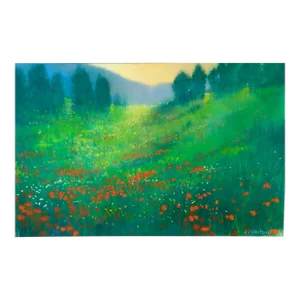 2002 German Contemporary Pastel Painting Radiant Landscape Field with Flowers Poppies by Kuno Vollet