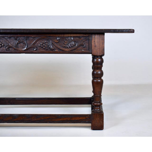 English Jacobean Revival Style Oak Bench For Sale - Image 9 of 9