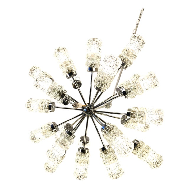 Chrome-Plated Metal and Faceted Glass 22-Light Sputnik Chandelier in the style of Richard Essig, Germany, 1970s For Sale