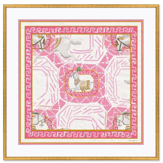 Illustration Equitation in Blue, Pink, Green & Orange by Dana Gibson, Framed Art Prints - Set of 4 For Sale - Image 3 of 6