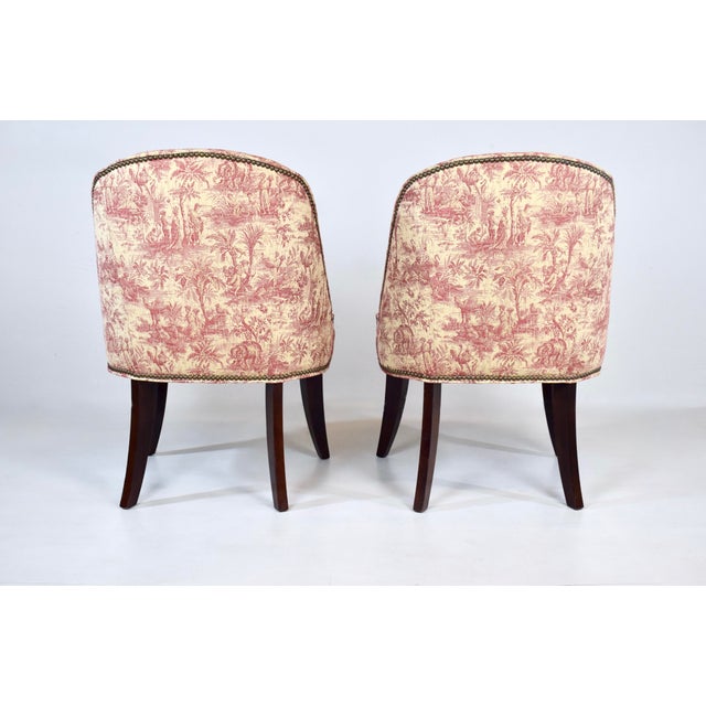 Modern Slipper Chairs in French Country Toile Upholstery For Sale In Philadelphia - Image 6 of 9
