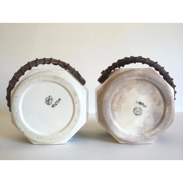 Vintage 1930's Art Deco Japan Hand Painted Porcelain Handled Ceramic Biscuit Barrel Jars - Set of 2 For Sale - Image 12 of 13