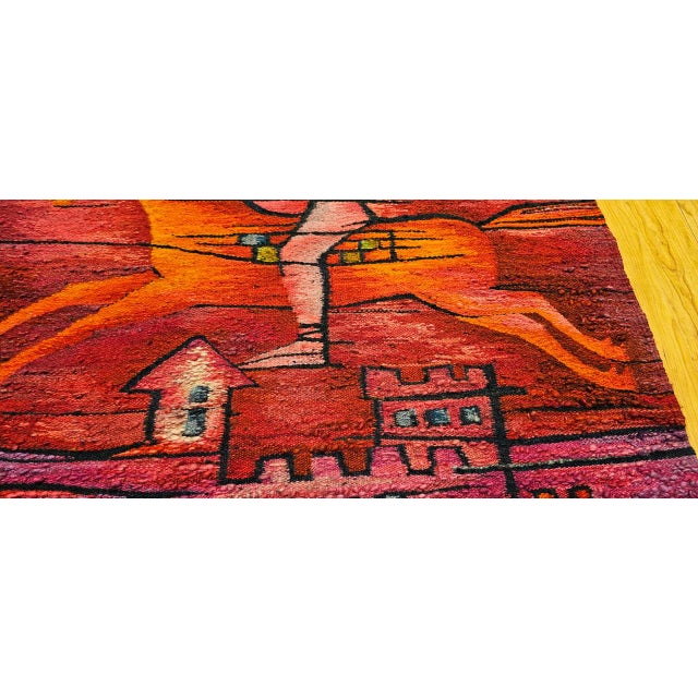 Vintage Mid-Century Tapestry, Handwoven Wool, Folkloric Rider Design, 40" X 86" For Sale - Image 12 of 15