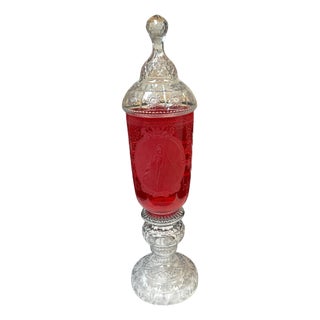 Monumental Bohemian Ruby & Crystal Ceremonial Pokal /Synagogue Presentation Urn For Sale