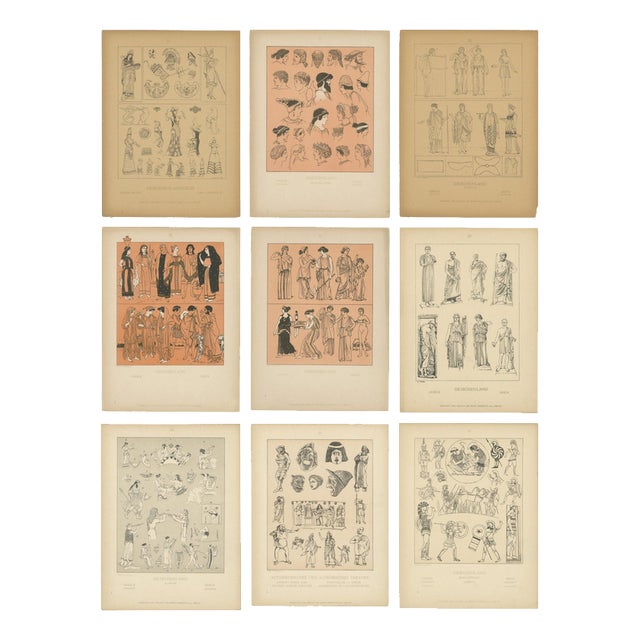 After Max Tilke, Greek Costume and Antiquity Illustrations, Prints, Set of 9 For Sale