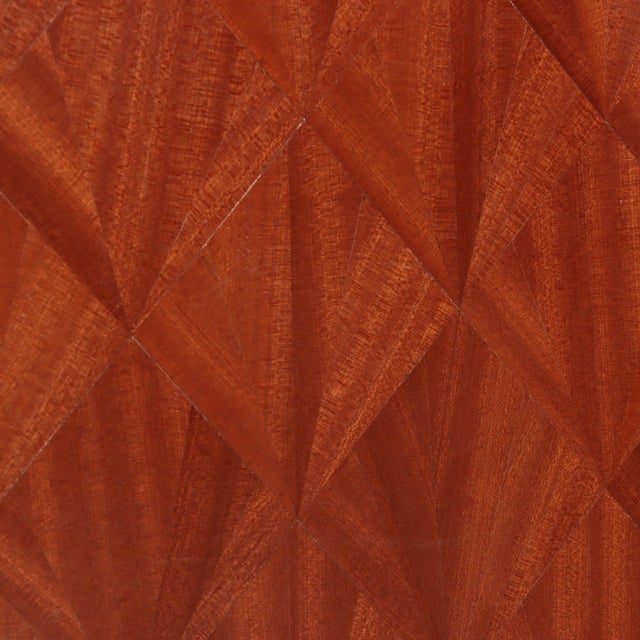 Mid-Century Modern Mahogany and Straw Marquetry Veneer Folding Screen, in the Manner of Jean-Michel Frank. For Sale - Image 3 of 4