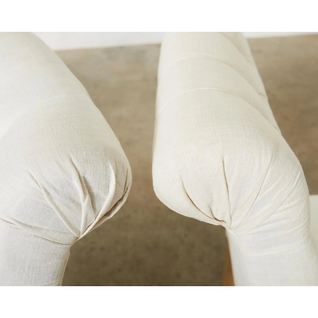 Off-white Set of Six Cream Muslin Tufted Dining Chairs For Sale - Image 8 of 12