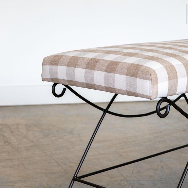 Tan Panoplie Iron Loop Bench, Tan Gingham For Sale - Image 8 of 10