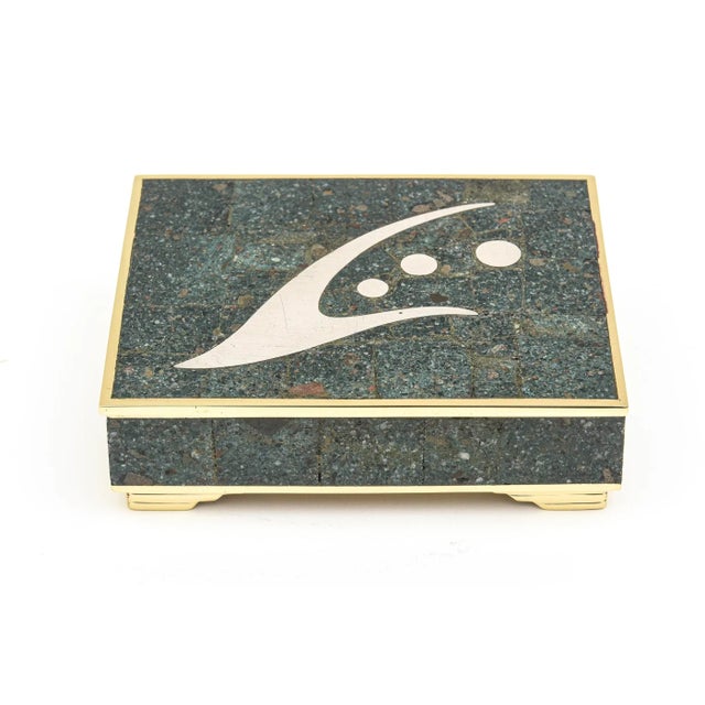 Vintage Sigi Pieneda Hinged Box With Brass, Rosewood, Silver, Sodalite, Turquoise Crushed Stone 1950's For Sale - Image 11 of 11