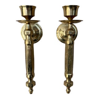 1960s Brass Candle Wall Sconces- a Pair For Sale