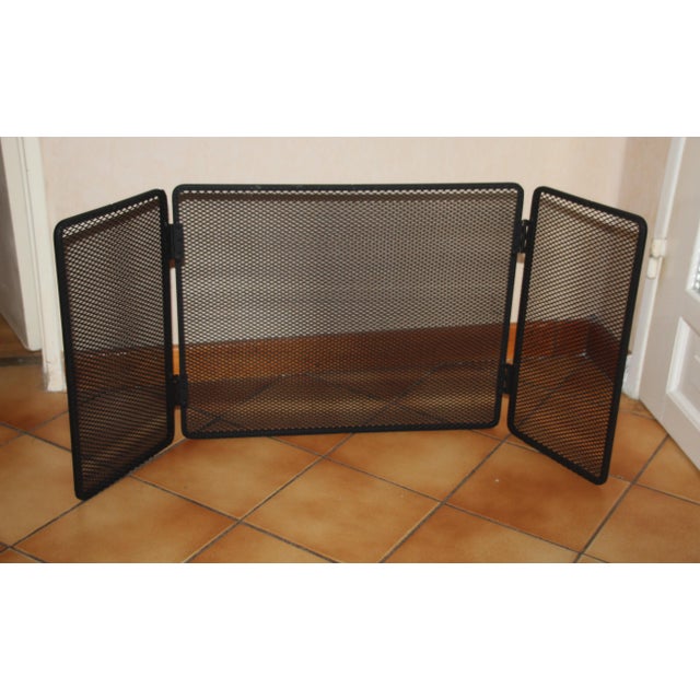 Vintage trifold fireplace screen Firescreen Fire guard Spark guard Farmhouse Countryside house Metal tri-fold fireplace...