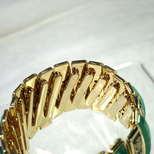 Metal Vintage 1950s Designer Harwood Asian Faux Jade Bracelet For Sale - Image 7 of 7