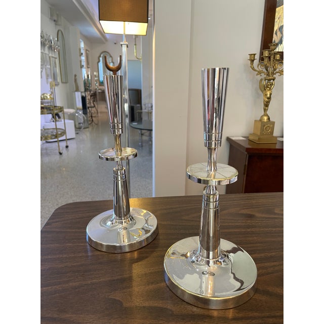 Mid-Century Modern Tommi Parzinger Mueck-Cary Silverplate Candlesticks - a Pair Candle Holders For Sale - Image 17 of 17
