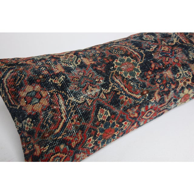 Textile Antique Navy Blue Authentic Tribal Handmade Lumbar Rug Pillow Cushion Cover -16'' X 43'' For Sale - Image 7 of 10
