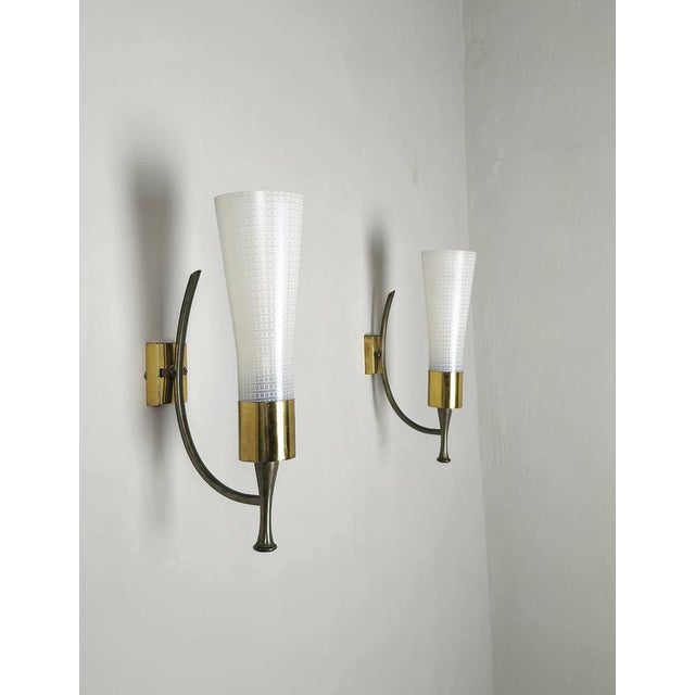 Wall Lamps in Brass and Glass, 1950s, Set of 3 For Sale - Image 4 of 14