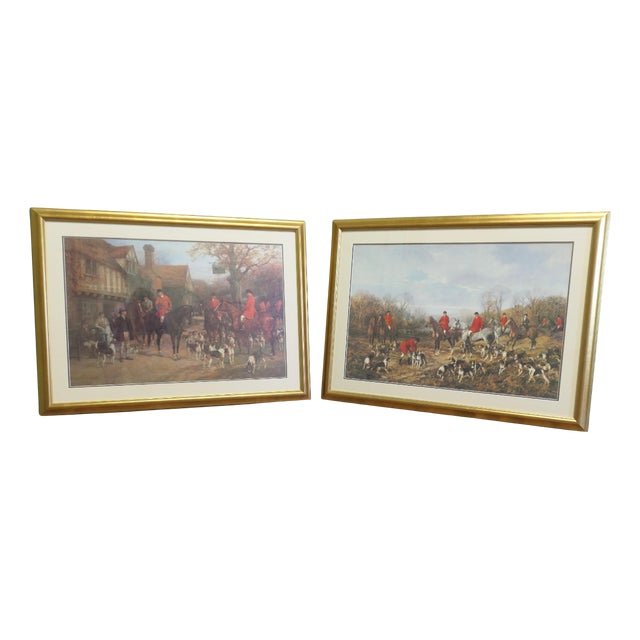 Hunting Scenes, Large Coloured Prints, 1920, Set of 2 For Sale