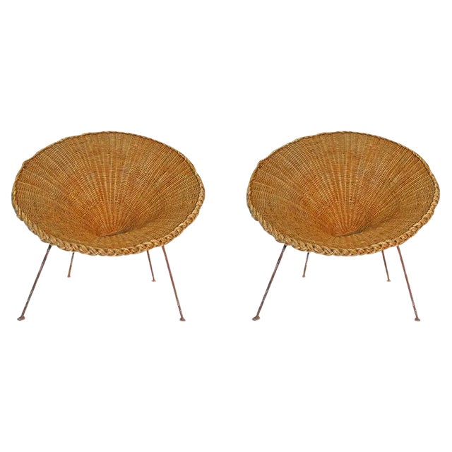 Set of Mid-Century Italian Sunflower Wicker Chairs For Sale